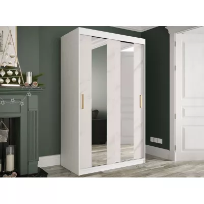 Keskeny gardrób 120 cm tükörrel CARSON 1 - fehér márvány / fehér / arany