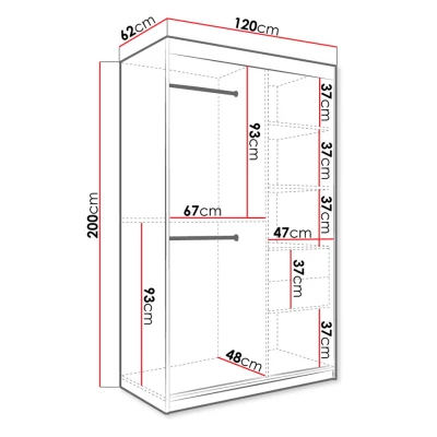 Keskeny gardrób 120 cm tükörrel CARSON 1 - fekete márvány / fehér / arany