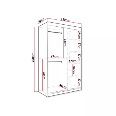 Keskeny gardrób 120 cm tükörrel CARSON 1 - fehér márvány / fekete / arany