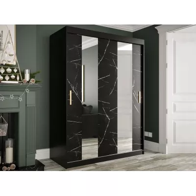 Gardróbszekrény 150 cm tükörrel CARSON 1 - fekete márvány / fekete / arany