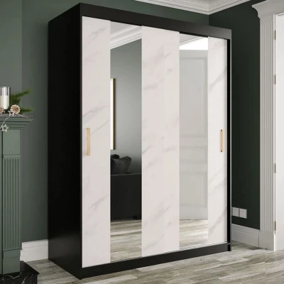 Gardróbszekrény 150 cm tükörrel CARSON 1 - fehér márvány / fekete / arany