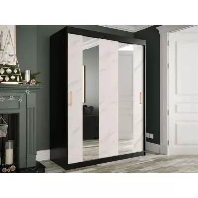 Gardróbszekrény 150 cm tükörrel CARSON 1 - fehér márvány / fekete / arany