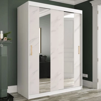 Gardróbszekrény 150 cm tükörrel CARSON 1 - fehér márvány / fehér / arany