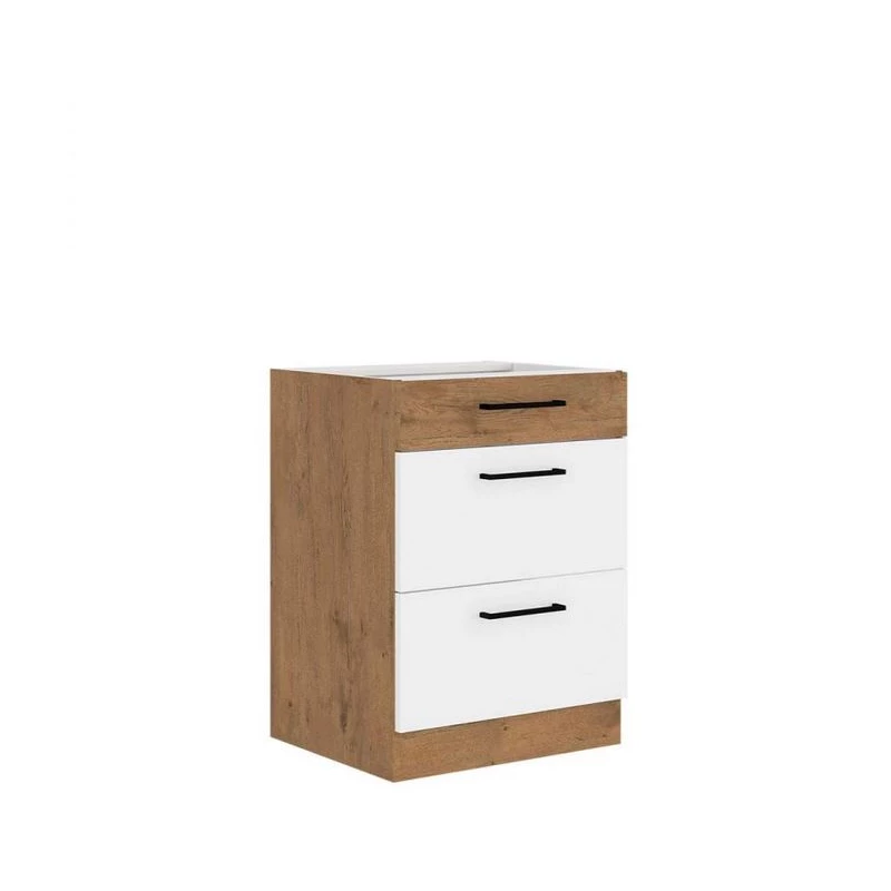 Alsó fiókos konyhaszekrény 60 cm ZHILAN - lancelot tölgy / fényes fehér