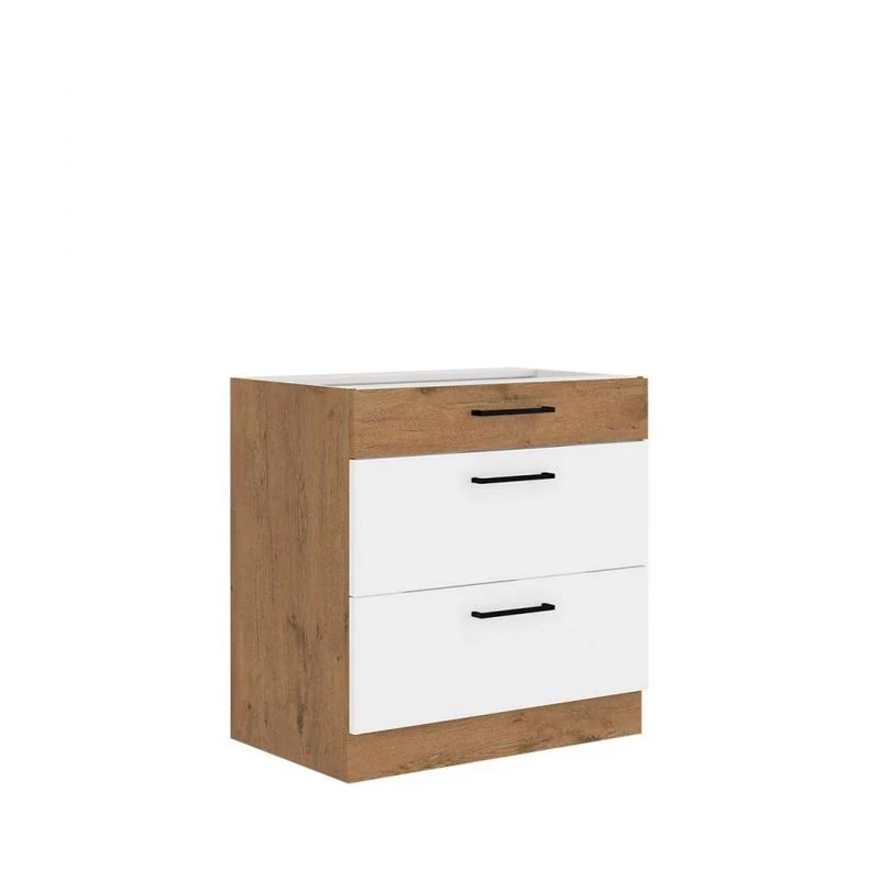 Alsó fiókos konyhaszekrény 80 cm ZHILAN - lancelot tölgy / fényes fehér