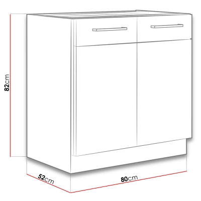 Konyhaszekrény mosogató alatt 80 cm ZHILAN - lancelot tölgy / fényes fehér + mosogató INGYEN