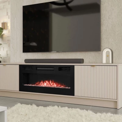 Széles TV-állvány elektromos kandallóval TABORO - bézs