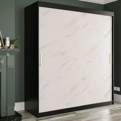 Modern gardrób 180 cm fiókokkal CARSON 2 - fehér márvány / fekete / arany