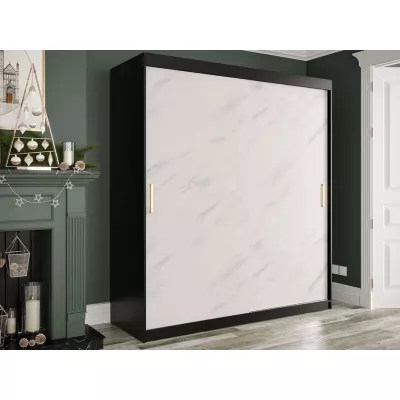 Modern gardrób 180 cm fiókokkal CARSON 2 - fehér márvány / fekete / arany