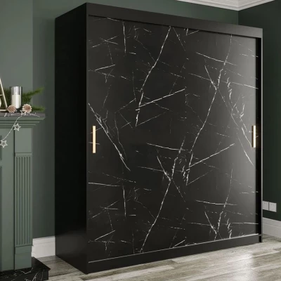 Modern gardrób 180 cm fiókokkal CARSON 2 - fekete márvány / fekete / arany