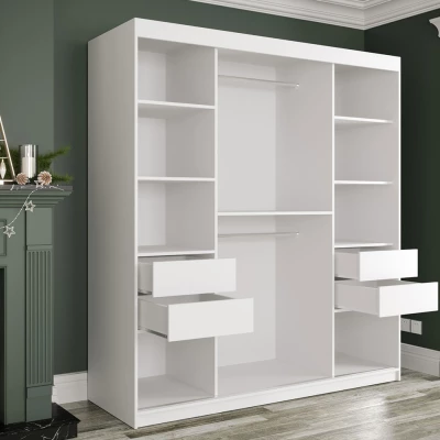 Modern gardrób 180 cm fiókokkal CARSON 2 - fehér márvány / fehér / arany