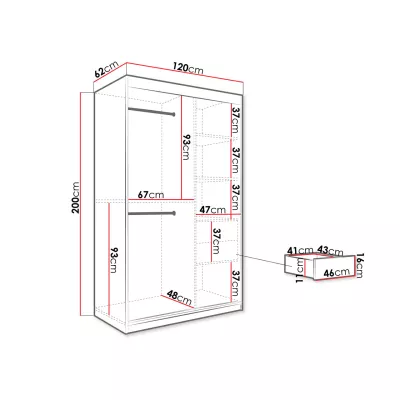 Modern keskeny gardróbszekrény 120 cm fiókokkal CARSON 2 - fekete márvány / fekete / arany