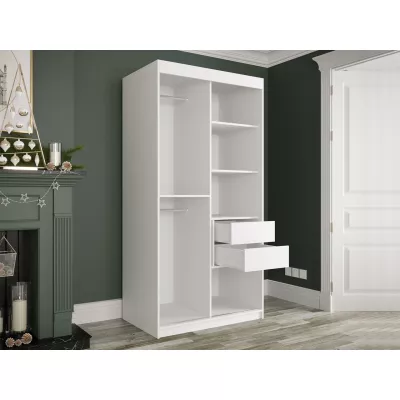 Modern keskeny gardróbszekrény 100 cm fiókokkal CARSON 2 - fehér márvány / fehér / arany