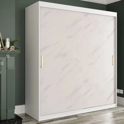 Modern gardróbszekrény 180 cm CARSON 2 - fehér márvány / fehér / arany