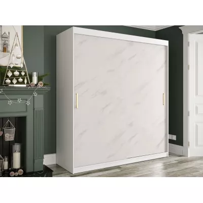 Modern gardróbszekrény 180 cm CARSON 2 - fehér márvány / fehér / arany