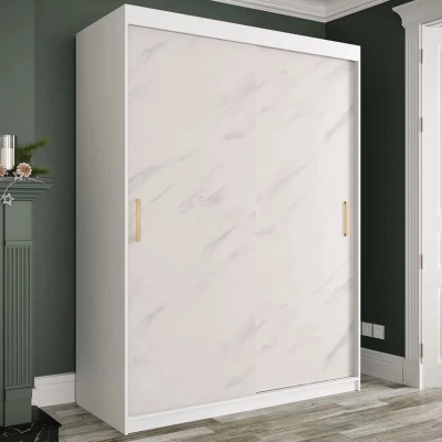 Modern gardrób 150 cm CARSON 2 - fehér márvány / fehér / arany