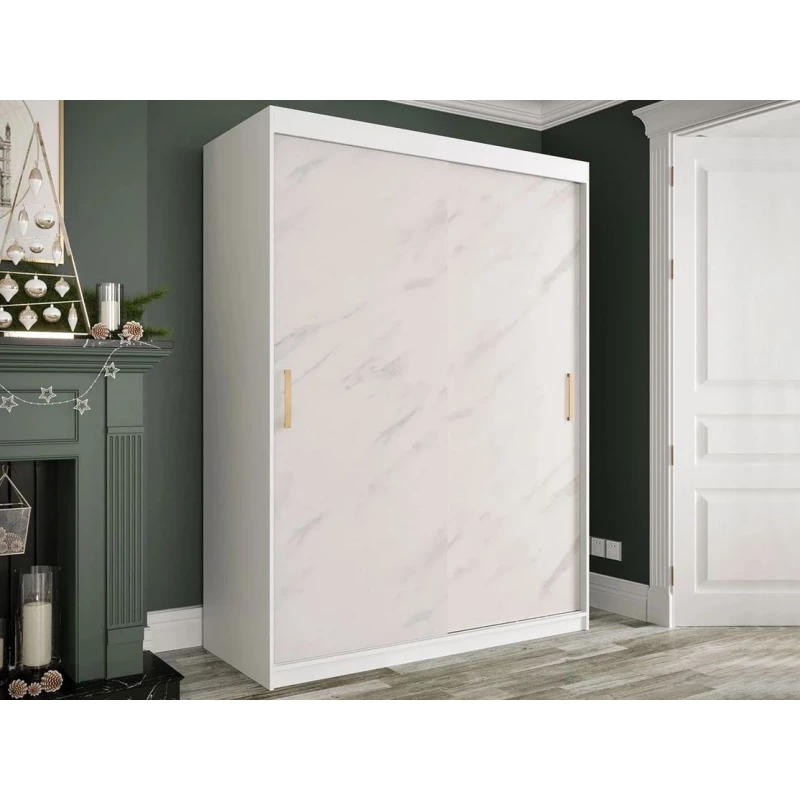 Modern gardrób 150 cm CARSON 2 - fehér márvány / fehér / arany