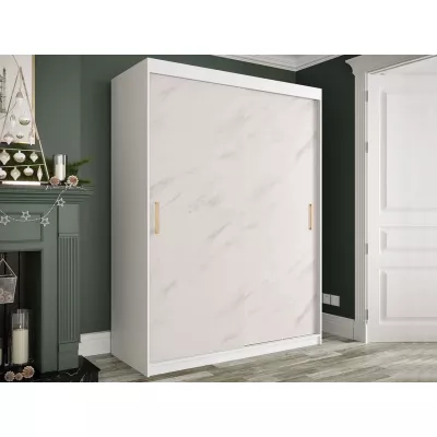 Modern gardrób 150 cm CARSON 2 - fehér márvány / fehér / arany