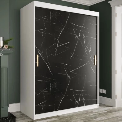 Modern gardróbszekrény 150 cm CARSON 2 - fekete márvány / fehér / arany