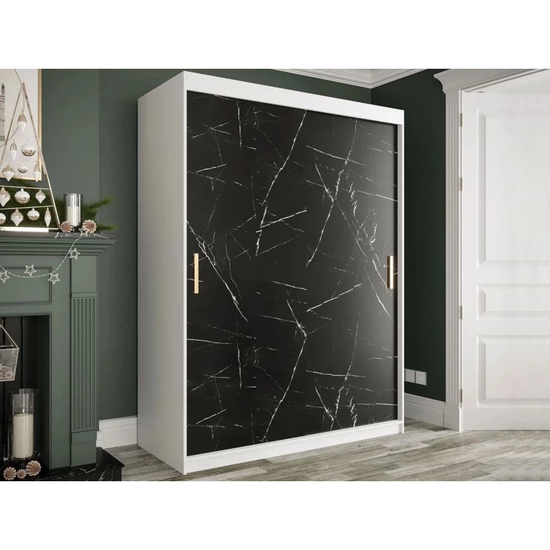 Modern gardróbszekrény 150 cm CARSON 2 - fekete márvány / fehér / arany