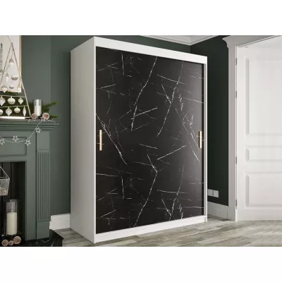 Modern gardróbszekrény 150 cm CARSON 2 - fekete márvány / fehér / arany