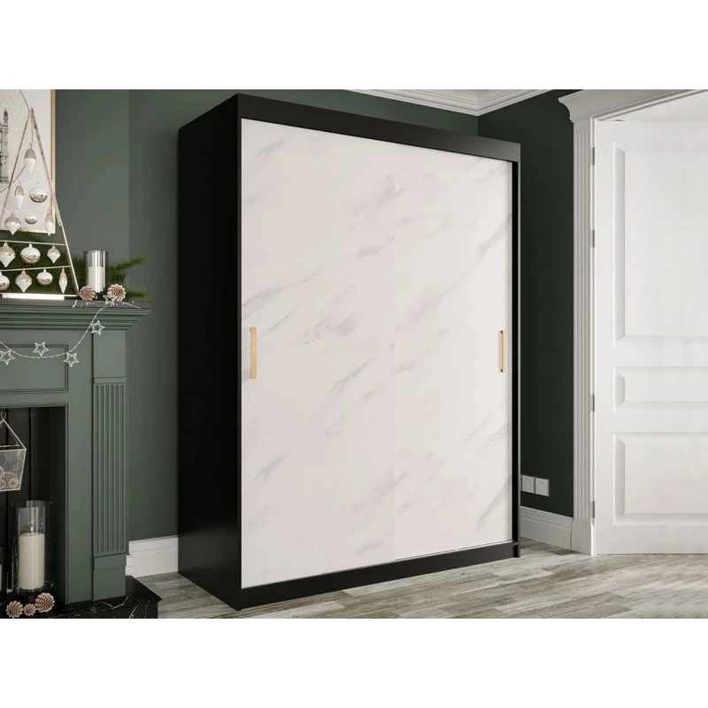 Modern gardrób 150 cm CARSON 2 - fehér márvány / fekete / arany