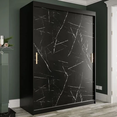 Modern gardróbszekrény 150 cm CARSON 2 - fekete márvány / fekete / arany