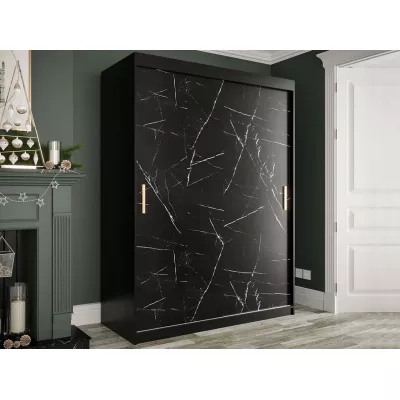 Modern gardróbszekrény 150 cm CARSON 2 - fekete márvány / fekete / arany