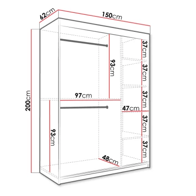 Modern gardrób 150 cm CARSON 2 - fehér márvány / fekete / arany