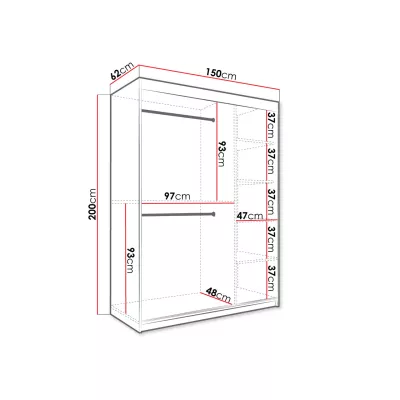 Modern gardrób 150 cm CARSON 2 - fehér márvány / fekete / arany