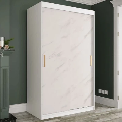 Modern keskeny gardróbszekrény 120 cm CARSON 2 - fehér márvány / fehér / arany