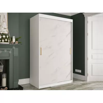 Modern keskeny gardróbszekrény 120 cm CARSON 2 - fehér márvány / fehér / arany