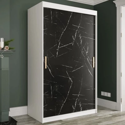 Modern keskeny gardróbszekrény 120 cm CARSON 2 - fekete márvány / fehér / arany