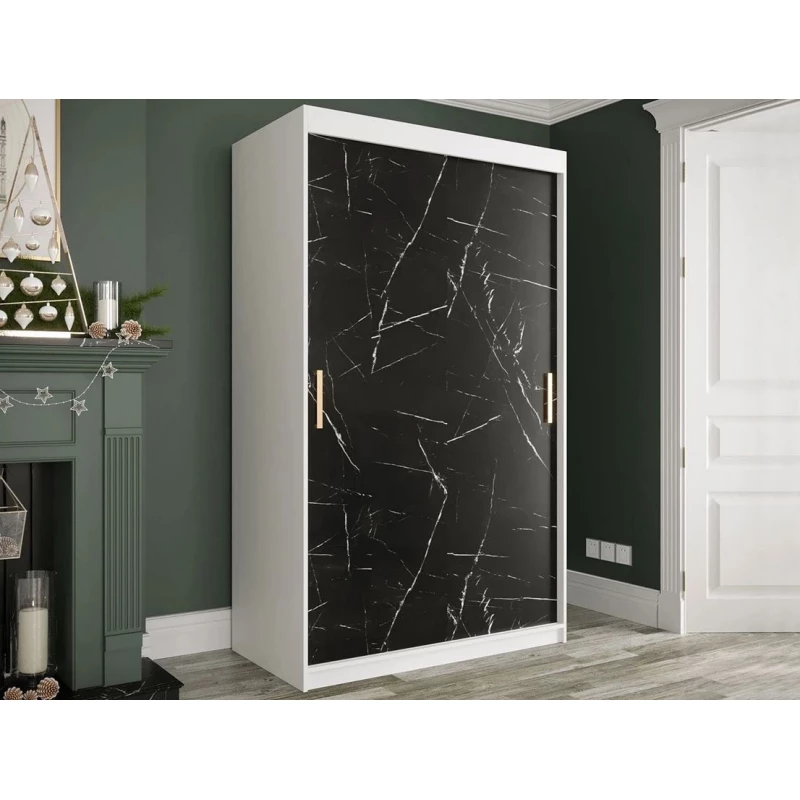 Modern keskeny gardróbszekrény 120 cm CARSON 2 - fekete márvány / fehér / arany