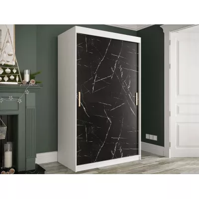Modern keskeny gardróbszekrény 120 cm CARSON 2 - fekete márvány / fehér / arany