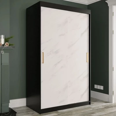 Modern keskeny gardróbszekrény 120 cm CARSON 2 - fehér márvány / fekete / arany