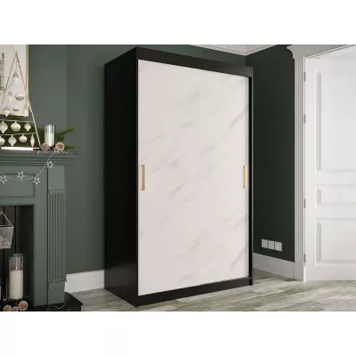 Modern keskeny gardróbszekrény 120 cm CARSON 2 - fehér márvány / fekete / arany