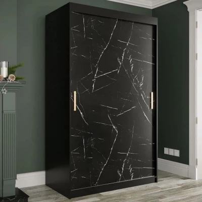 Modern keskeny gardróbszekrény 120 cm CARSON 2 - fekete márvány / fekete / arany