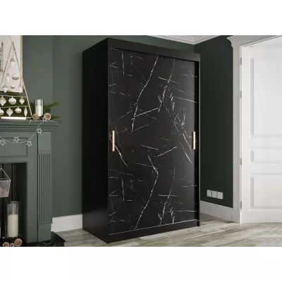 Modern keskeny gardróbszekrény 120 cm CARSON 2 - fekete márvány / fekete / arany