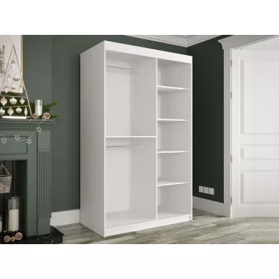 Modern keskeny gardróbszekrény 120 cm CARSON 2 - fehér márvány / fekete / arany
