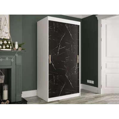 Modern keskeny gardróbszekrény 100 cm CARSON 2 - fekete márvány / fehér / arany