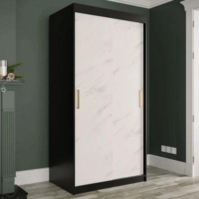Modern keskeny gardróbszekrény 100 cm CARSON 2 - fehér márvány / fekete / arany