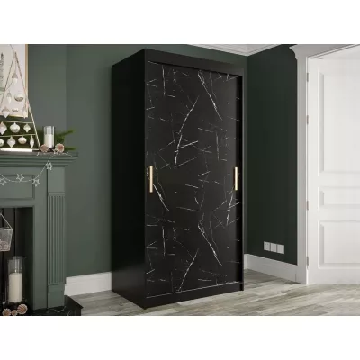 Modern keskeny gardróbszekrény 100 cm CARSON 2 - fekete márvány / fekete / arany