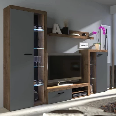Modern nappali fal LED világítással THISE - Lefkas tölgy / grafit