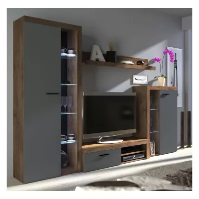 Modern nappali fal LED világítással THISE - Lefkas tölgy / grafit