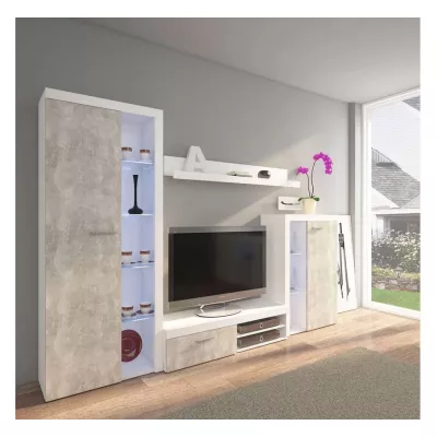 Modern nappali fal LED világítással THISE - beton / fehér
