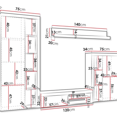 Modern nappali fal LED világítással THISE - beton / fehér