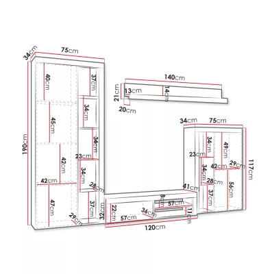 Modern nappali fal LED világítással THISE - beton / fehér