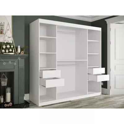 Gardróbszekrény 200 cm tükörrel és fiókokkal CARSON 4 - fehér márvány / fehér / arany