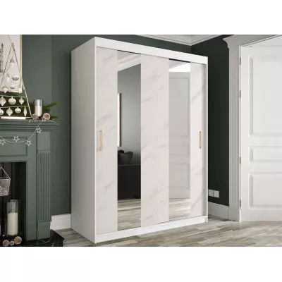 Gardróbszekrény 150 cm tükörrel és fiókokkal CARSON 4 - fehér márvány / fehér / arany